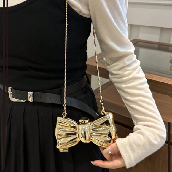 Gold Glamorous Women's Bowknot Mini Evening Bag - Picture 6 of 10